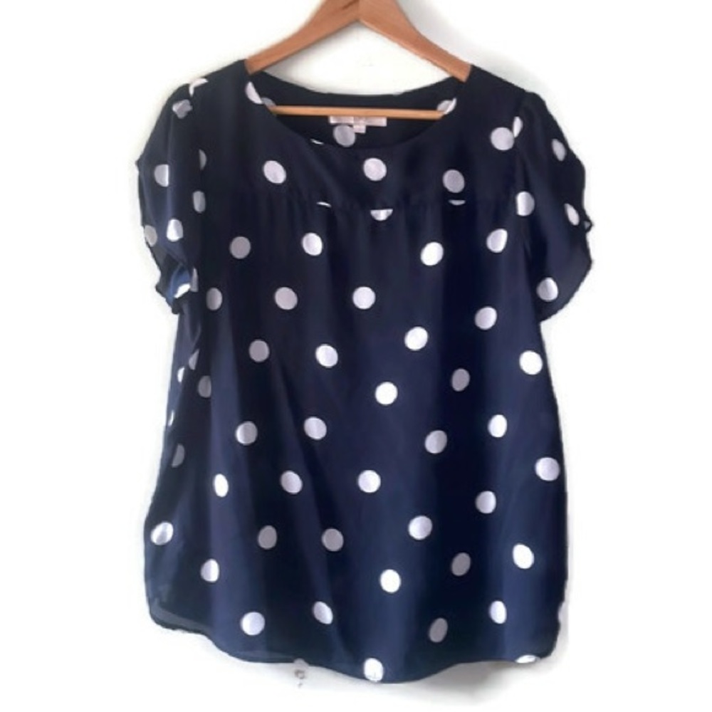 LOFT Short Sleeve Polka Dot Blouse